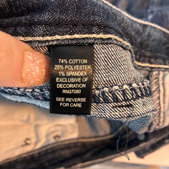 Cato Jeans Women 10 Straight Fading Rhinestones Flat Pocket Bold Topstitch Rodeo - Picture 9 of 16